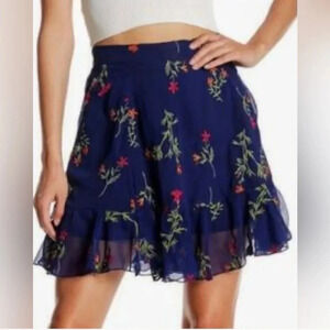 Romeo & Juliet Couture Mini Swing Skirt Womens  Lined Embroidered Blue Sz Med